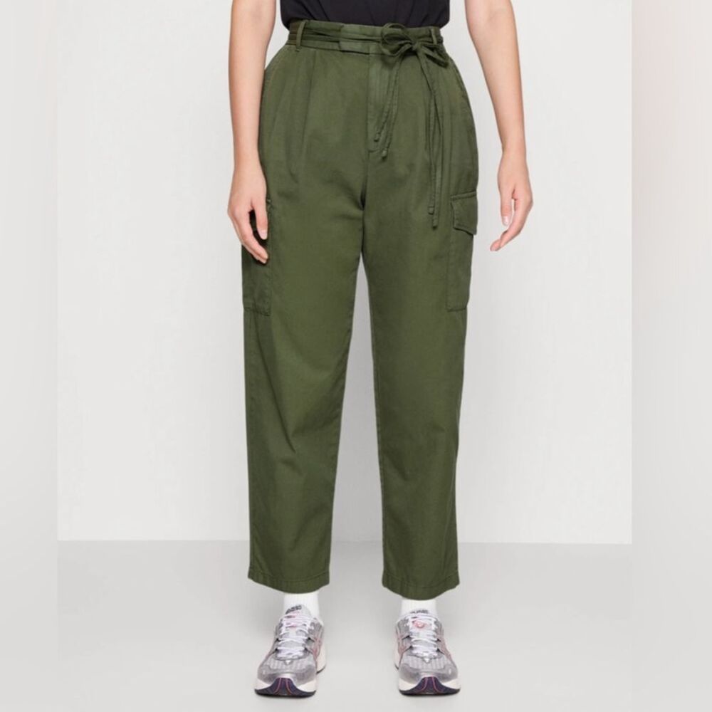 Gap Pleated Cargo Pants High Rise Tie Waist Trousers Cypress Green Cotton sz 2